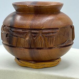 Vintage hand carved wooden Tiki bowl.